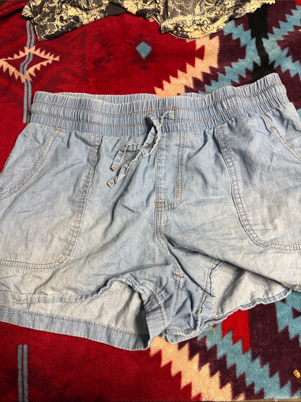Maurices Light Blue High Waist Drawstring Denim Shorts